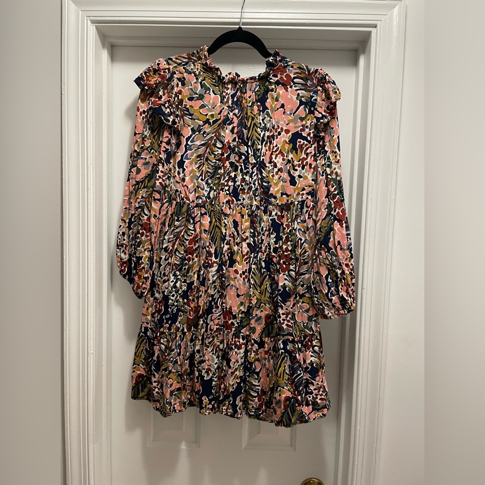 Floral Tiered Mini Dress in Pink & Navy